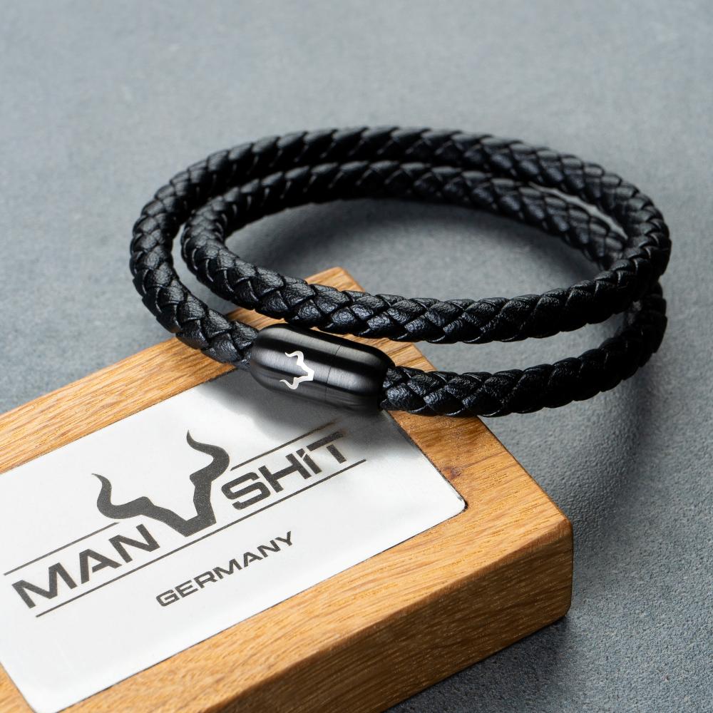 ALPENWOLF DRIFTER | Herrenarmband aus Echtleder | Schwarz